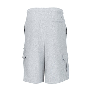 Heather grey french terry cargo shorts with side flap pockets and relaxed straight legs