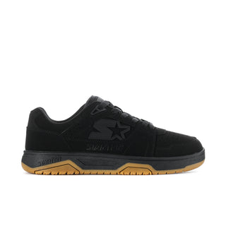 Men's black low-top sneakers with lace-up closure and gum rubber outsole