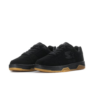 Men's black low-top sneakers, pair view, lace-up design and gum outsole
