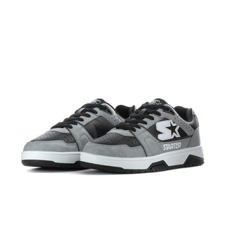 Men's grey and black low-top sneakers, side-by-side view, lace-up with star emblem