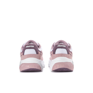 Women's heel view sneakers in lilac and white with Starter back label and cushioned sole