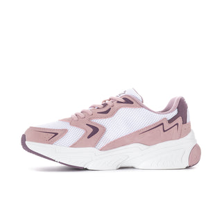 Women's lace-up sneakers, lilac and white with chunky white midsole and brown panels
