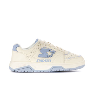 Women's low-top sneaker in off-white with blue accents and star logo