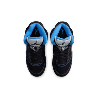 Air Jordan 5 youth sneakers, black upper with blue interior lining and lace closure