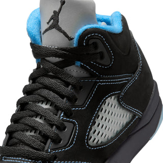 Kids' black and blue retro basketball sneakers, lace-up with perforated side panel
