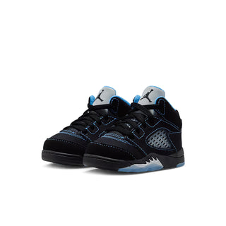 Toddler black and blue lace-up sneakers, double pair view with side logo