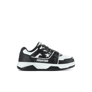 Kids' black-and-white low-top sneakers with star logo, lace-up, chunky sole