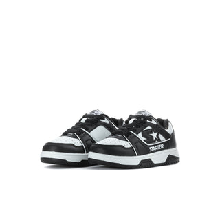 Pair of kids' black-and-white lace-up low-top sneakers with side star and stripe panels