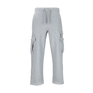 Men's grey heather open-hem cargo pants with drawstring and side cargo pockets