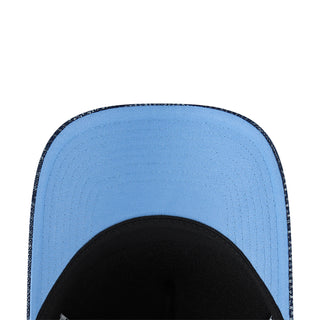 Light blue denim A-frame cap with dark inner brim and stitched crown panel