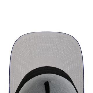 Baseball cap brim underside with gray fabric and black inner band