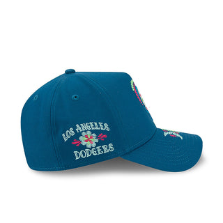 Blue A-frame cap with embroidered Los Angeles and Dodgers wordmarks