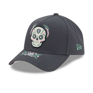 Raiders Dia de Muertos A-Frame cap, front with skull patch and small New Era logo