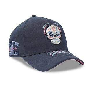 Navy A-Frame baseball cap with skull front and 'New York Yankees' side embroidery