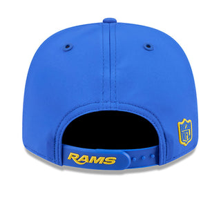 Blue NFL sideline cap back view with RAMS lettering on the strap