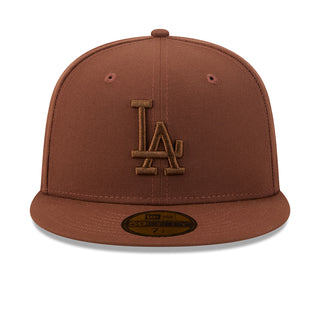 Brown baseball cap with embroidered A logo on front panel