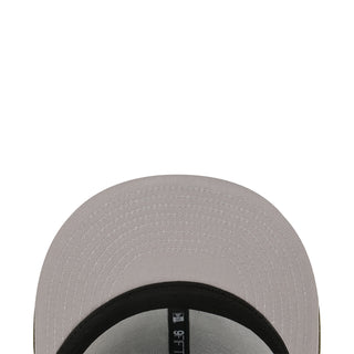 Light gray baseball cap with black underside brim and stitched ventilation paneling