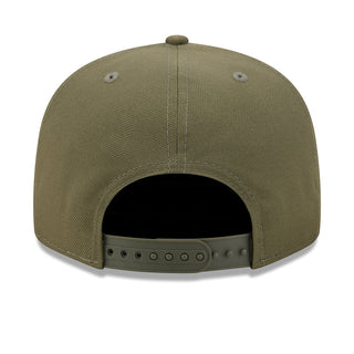 New Olive snapback cap with black interior and adjustable strap