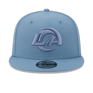 Faded blue baseball cap with raised LA-style logo and snapback strap