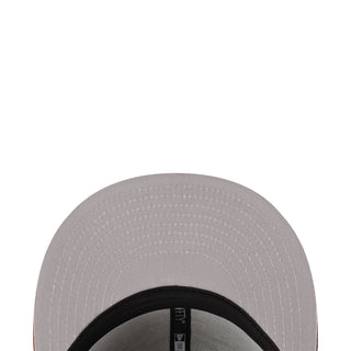 Light gray baseball cap with black inner band and stitched crown panel
