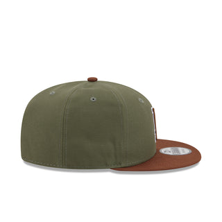 Dodgers two-tone baseball cap in olive with brown undervisor and embroidered logo