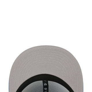 Light gray baseball cap brim with stitched paneling and black inner band