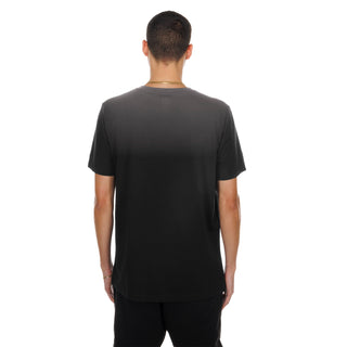 Men's black T-shirt back view, short sleeves and crew neck