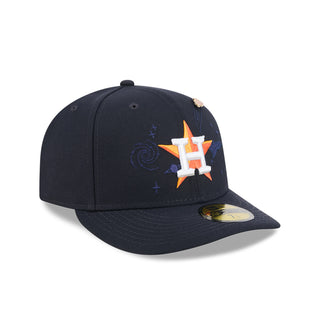 Navy baseball cap with white H logo and orange-blue star patch on side