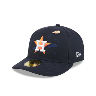Navy baseball cap with front orange-blue star and white H logo patch
