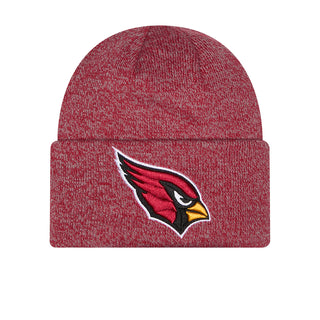 Red marled knit beanie with folded cuff and embroidered Cardinals bird logo
