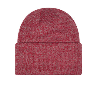 Red marled knit beanie with folded cuff, no visible logo