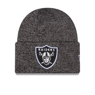 Gray-black marled knit beanie with Raiders shield logo on folded cuff