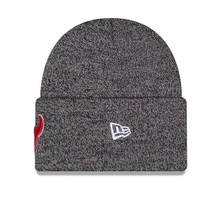 Marled knit beanie with small logo patch on heather gray folded cuff