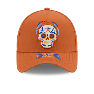 Rust A-Frame baseball cap with multicolored sugar skull patch on front