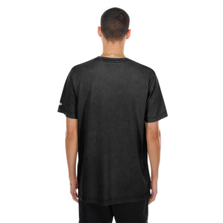Men's black embroidered T-shirt, small back logo patch on left hem