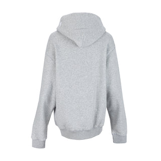 Heather grey unisex hoodie back view with pullover hood and long sleeves