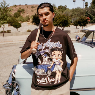 Black Dodgers Bella Donna T-shirt with large front cartoon illustration