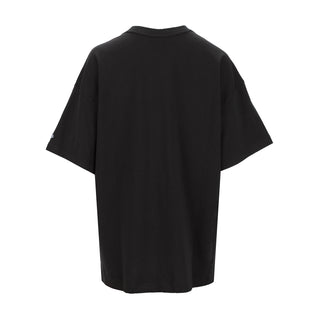 Black crewneck T-shirt, back view with plain solid design