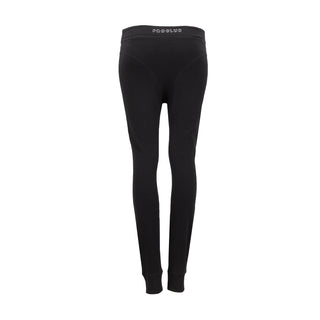 Women's black ribbed leggings, full-length with wide elastic waistband at top
