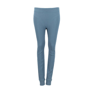 Women's stone blue ribbed leggings, full length fitted with ankle cuffs