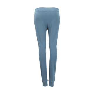Women's stone blue ribbed leggings, full length with high waist and narrow leg