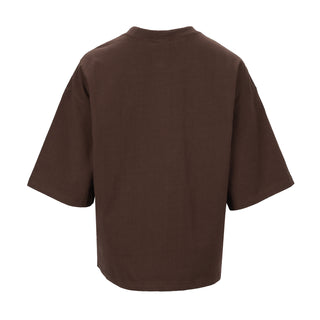 Chocolate brown women's oversized T-shirt back view with crew neck and short sleeves