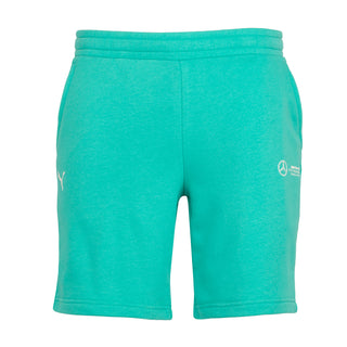 Men's teal athletic shorts with elastic waistband and front seam