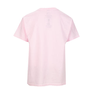 Light pink youth T-shirt, plain back view with crew neckline