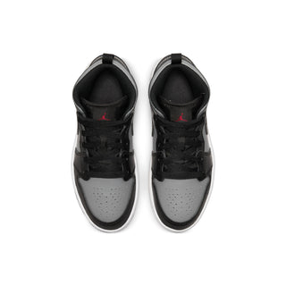 Kids black and grey high-top sneakers, white perforated toe, lace-up
