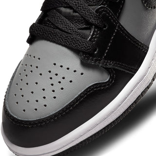 Kids black and grey high-top toe cap with perforations and white midsole edge