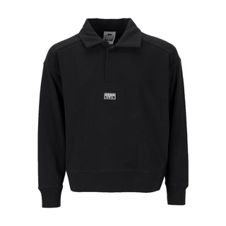 Youth long-sleeve polo shirt, black, with button placket and turn-down collar