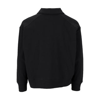 Youth long-sleeve polo shirt back, black, full sleeves and banded collar
