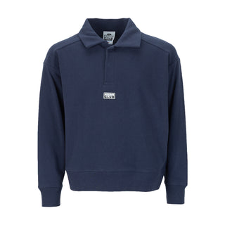 Youth navy long-sleeve polo sweater with button placket and folded collar