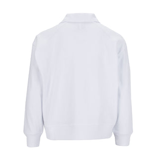 Youth white long-sleeve polo shirt, back view